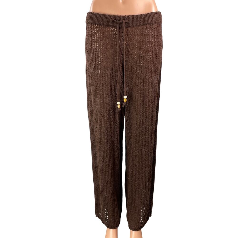 NEW Abercrombie & Fitch Brown Knit Crochet Drawstring Cover Up Trouser Pants M